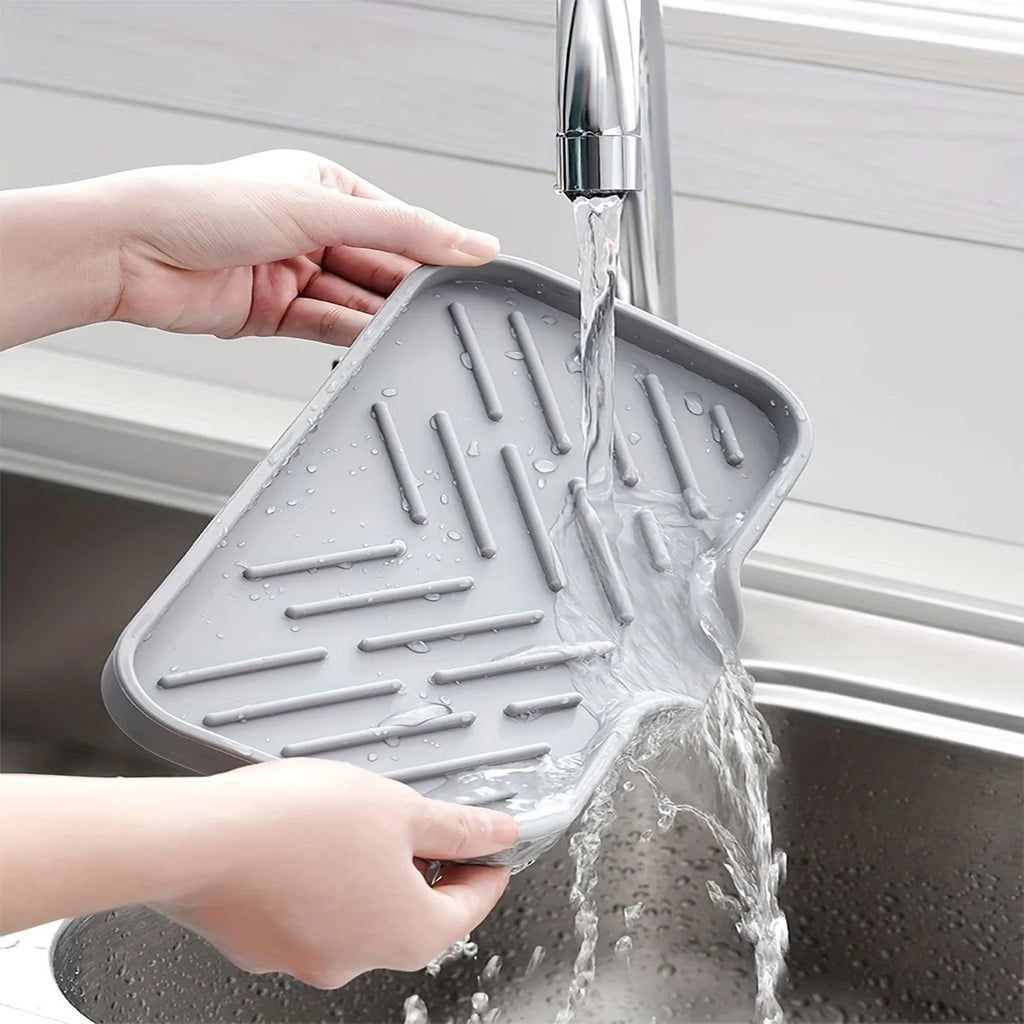 Silicone Sink Organizer Tray with Drain Spout – Large