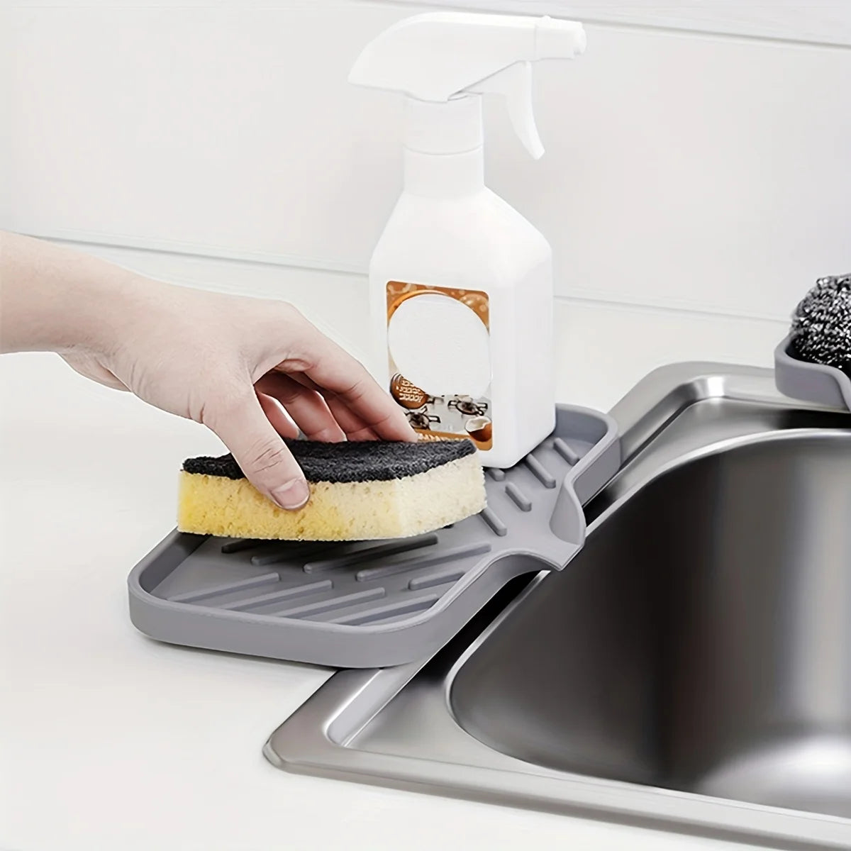 Silicone Sink Organizer Tray with Drain Spout – Large